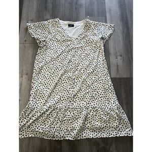 VICI Printed Button Front Fit Sheath Dress Ruffle Hem
